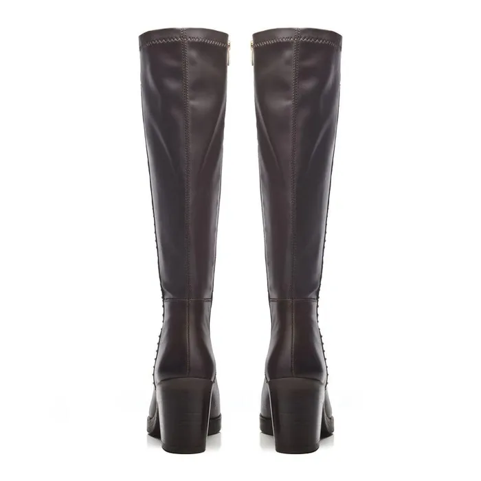 Women Moda In Pelle Knee High Boots Trinitie Dark Brown Leather