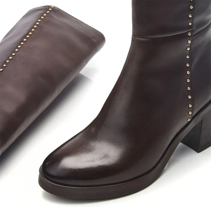 Women Moda In Pelle Knee High Boots Trinitie Dark Brown Leather