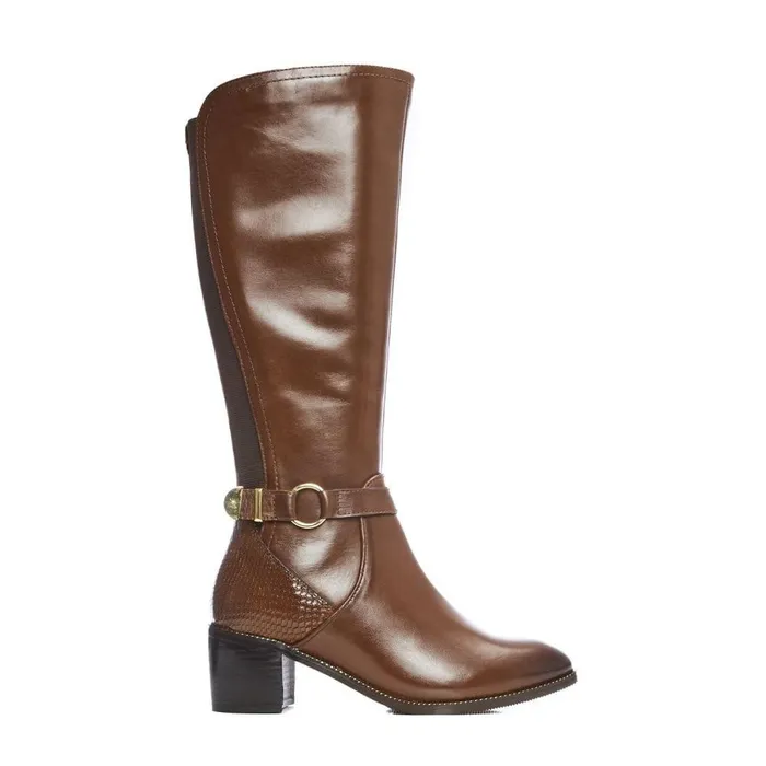 Women Moda In Pelle Knee High Boots Vivia Tan Leather
