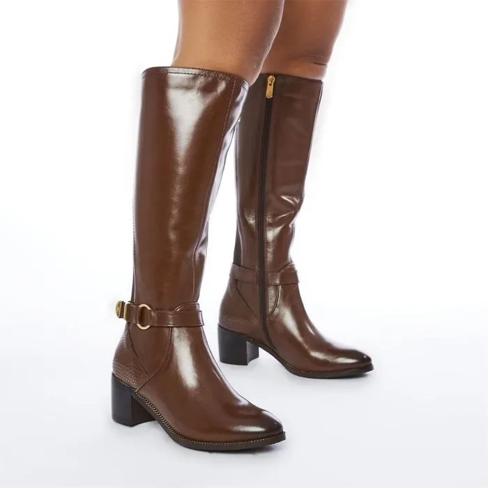 Women Moda In Pelle Knee High Boots Vivia Tan Leather