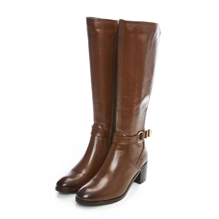 Women Moda In Pelle Knee High Boots Vivia Tan Leather