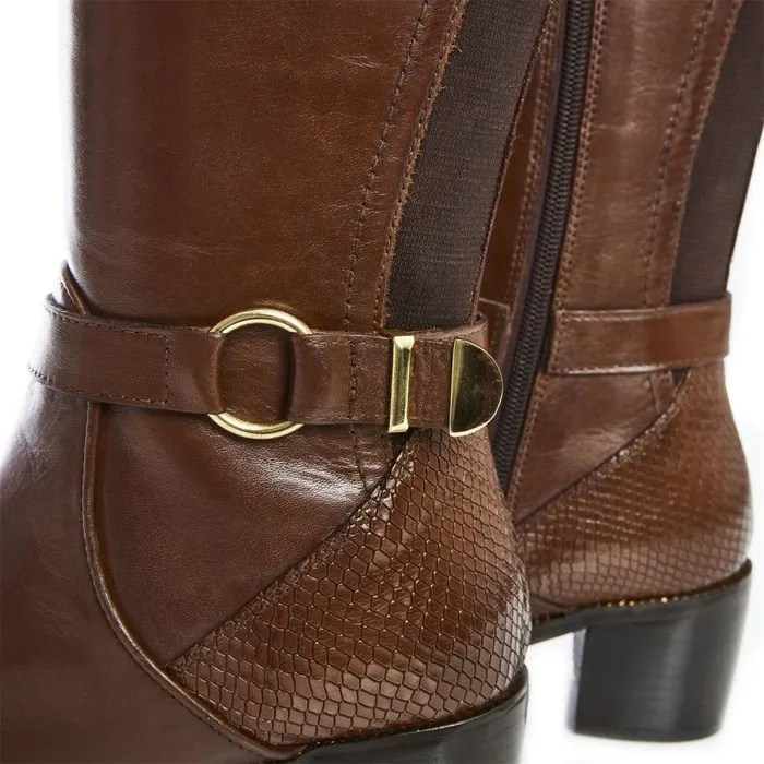 Women Moda In Pelle Knee High Boots Vivia Tan Leather