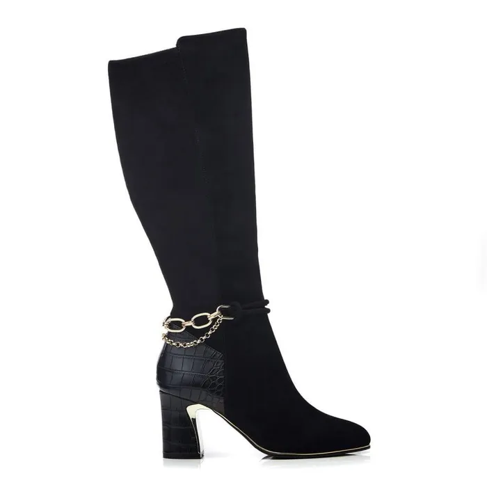 Women Moda In Pelle Knee High Boots Viviena Black Suede