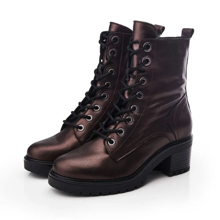 Women Moda In Pelle MidCalf Boots Bellzie Pewter Metallic Leather