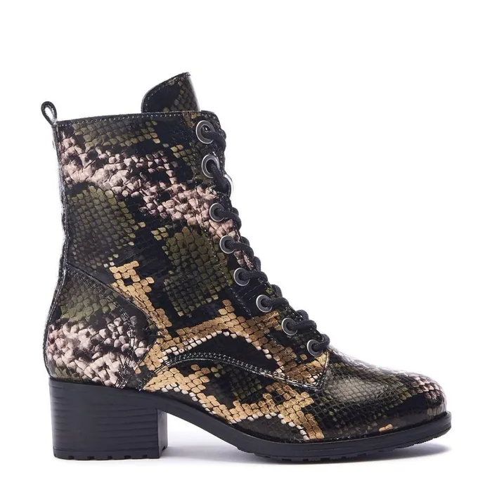 Women Moda In Pelle MidCalf Boots Bezzie Khaki 8211 Snake Leather