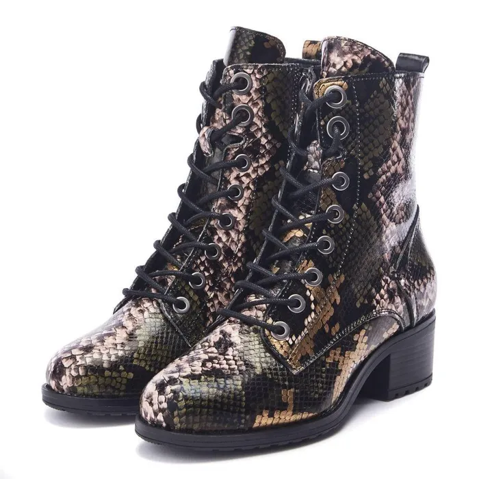 Women Moda In Pelle MidCalf Boots Bezzie Khaki 8211 Snake Leather