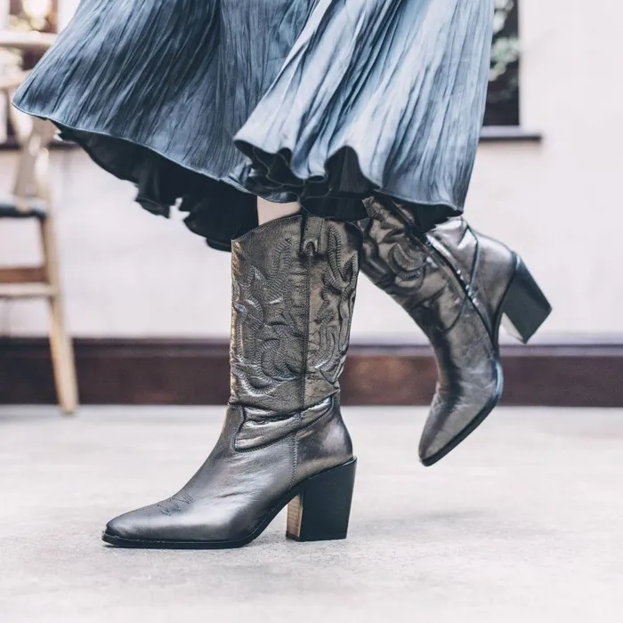 Women Moda In Pelle MidCalf Boots Leahannie Pewter Leather
