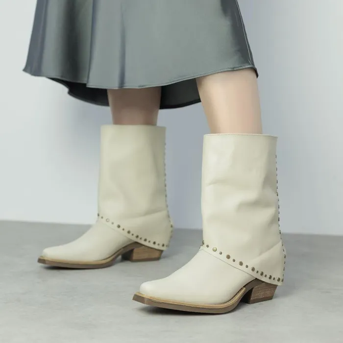 Women Moda In Pelle MidCalf Boots Oggio Off White Leather