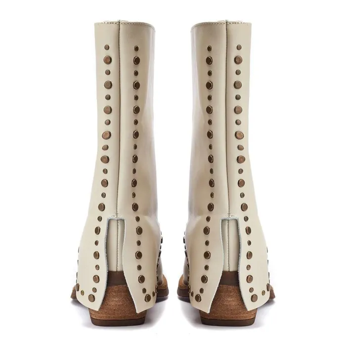 Women Moda In Pelle MidCalf Boots Oggio Off White Leather