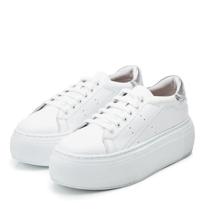 Women Moda In Pelle Platform Trainers Bsoleful BKendri White 8211 Silver Leather