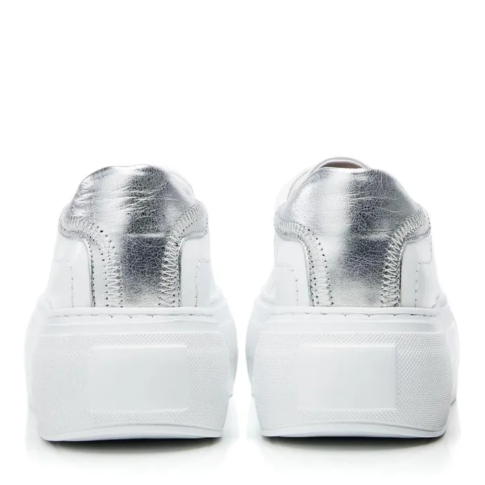 Women Moda In Pelle Platform Trainers Bsoleful BKendri White 8211 Silver Leather
