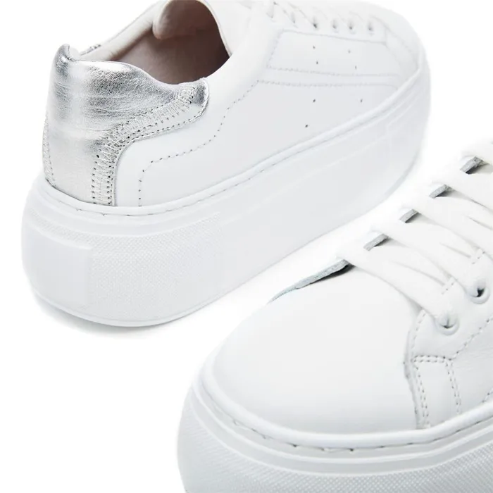 Women Moda In Pelle Platform Trainers Bsoleful BKendri White 8211 Silver Leather
