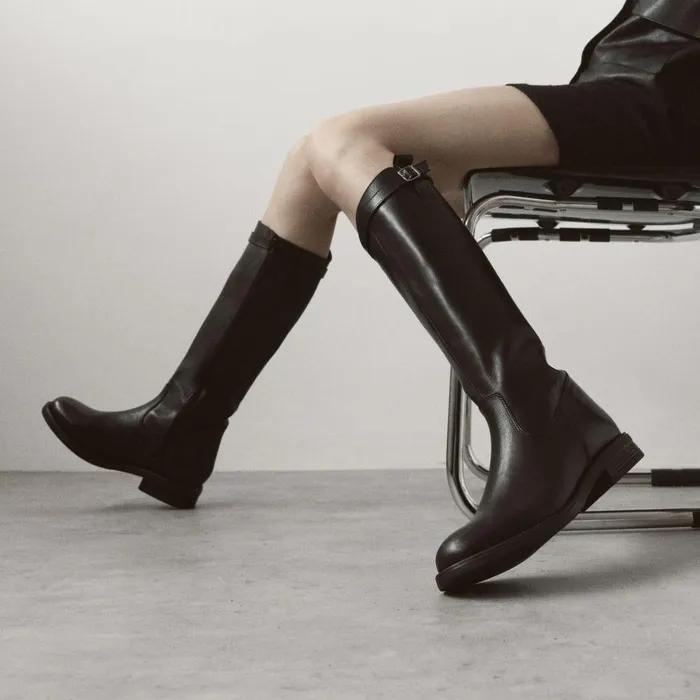 Women Moda In Pelle Riding And Flat Boots Bsoleful BLuna Black Leather