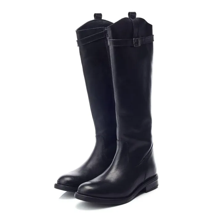 Women Moda In Pelle Riding And Flat Boots Bsoleful BLuna Black Leather