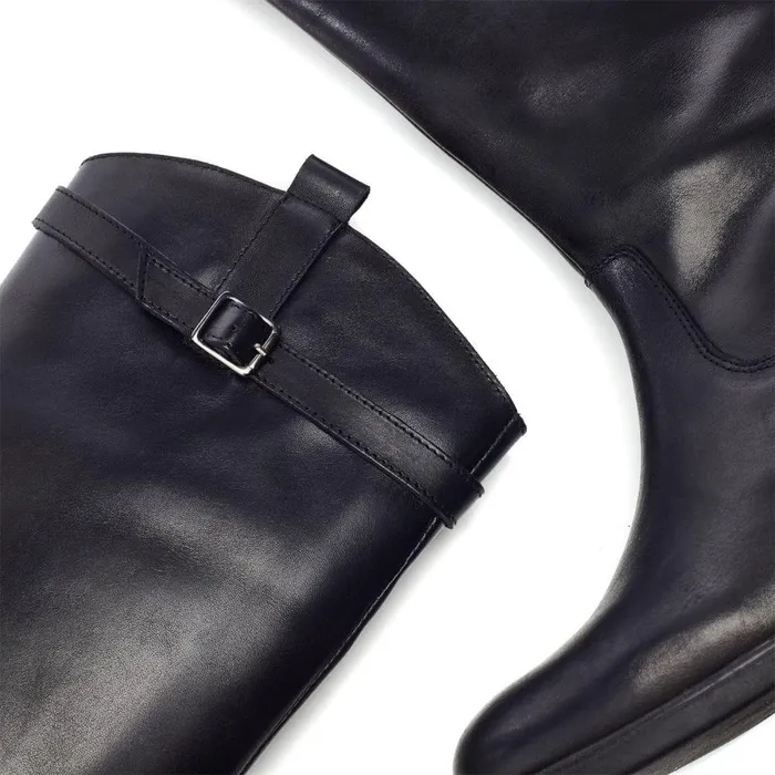 Women Moda In Pelle Riding And Flat Boots Bsoleful BLuna Black Leather