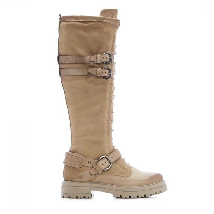 Women Moda In Pelle Riding And Flat Boots Guinevere Taupe Nubuck