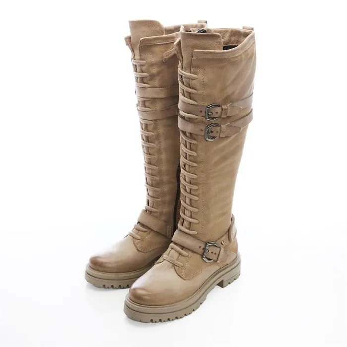 Women Moda In Pelle Riding And Flat Boots Guinevere Taupe Nubuck