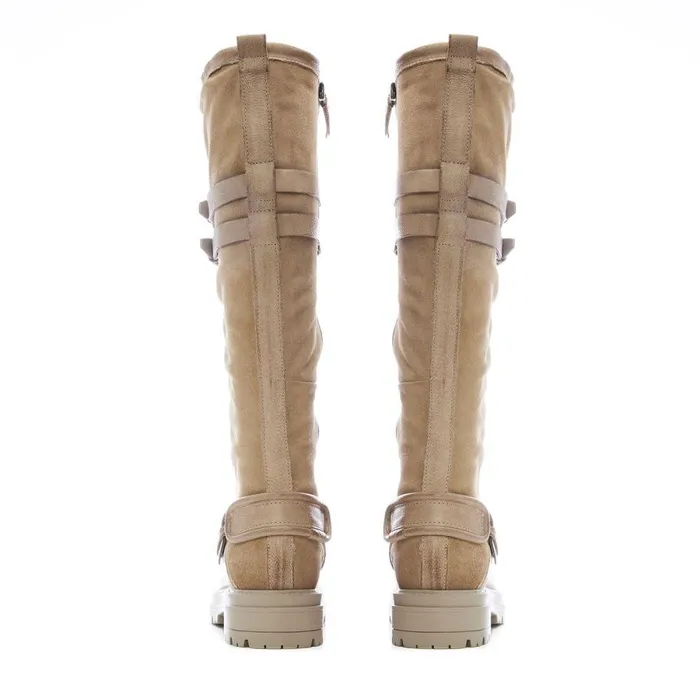 Women Moda In Pelle Riding And Flat Boots Guinevere Taupe Nubuck