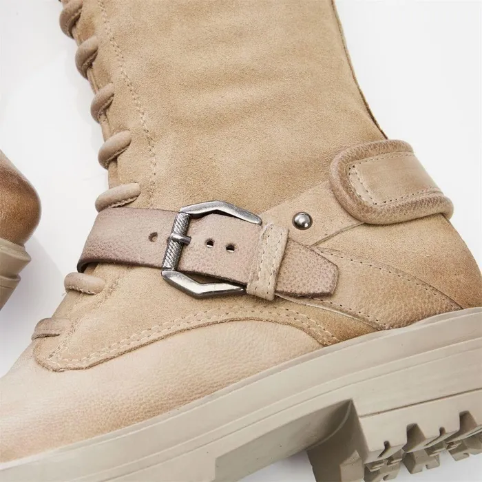 Women Moda In Pelle Riding And Flat Boots Guinevere Taupe Nubuck