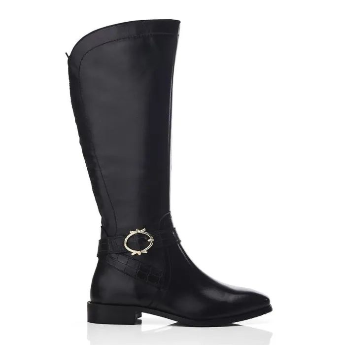 Women Moda In Pelle Riding And Flat Boots Takari Black Leather
