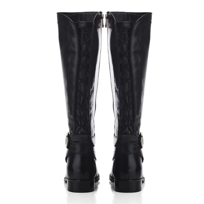 Women Moda In Pelle Riding And Flat Boots Takari Black Leather