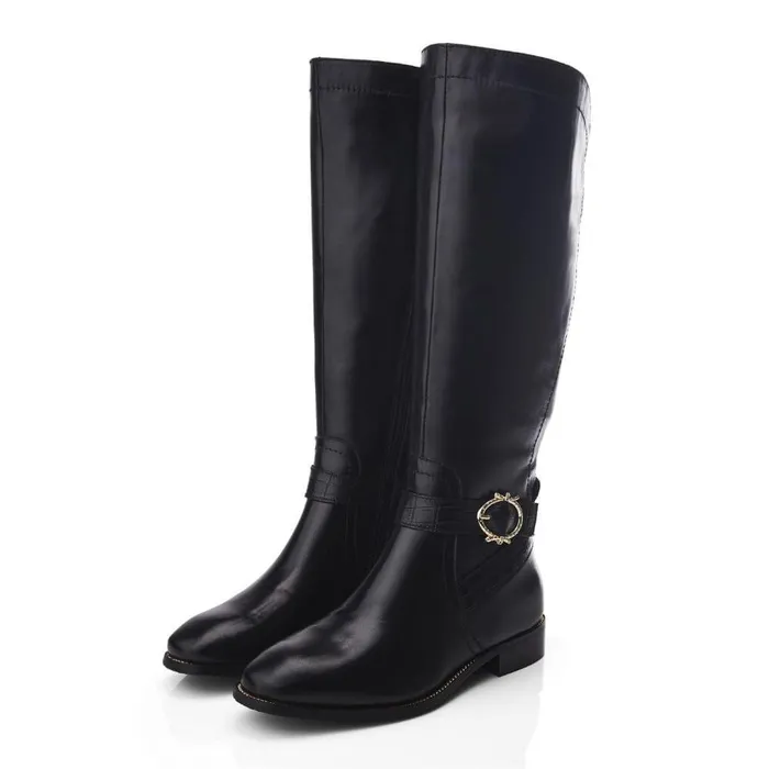 Women Moda In Pelle Riding And Flat Boots Takari Black Leather