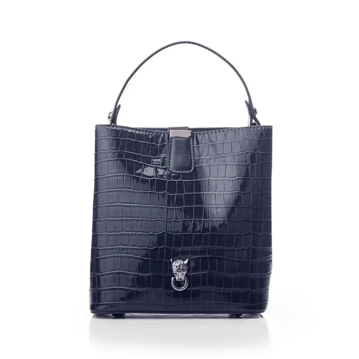 Women Moda In Pelle Shoulder Bags Adriana Bag Navy Patent Mocc Croc