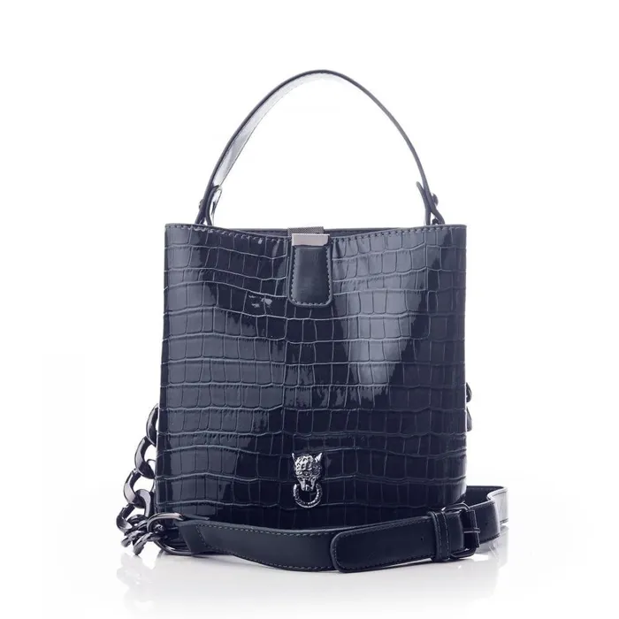 Women Moda In Pelle Shoulder Bags Adriana Bag Navy Patent Mocc Croc