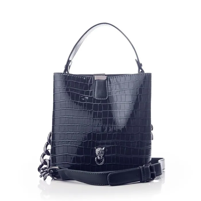 Women Moda In Pelle Shoulder Bags Adriana Bag Navy Patent Mocc Croc