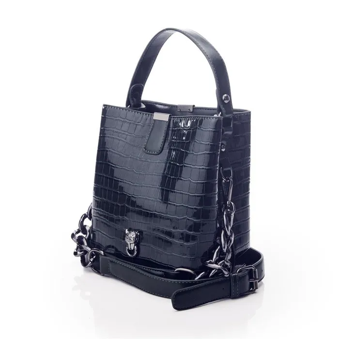 Women Moda In Pelle Shoulder Bags Adriana Bag Navy Patent Mocc Croc