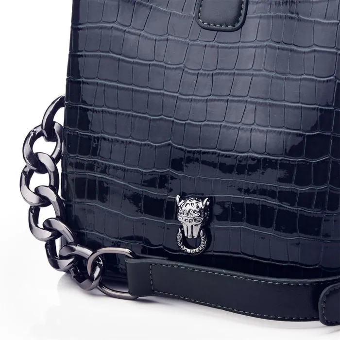 Women Moda In Pelle Shoulder Bags Adriana Bag Navy Patent Mocc Croc