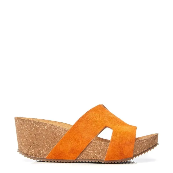 Women Moda In Pelle Slider Sandals Holle Orange Suede