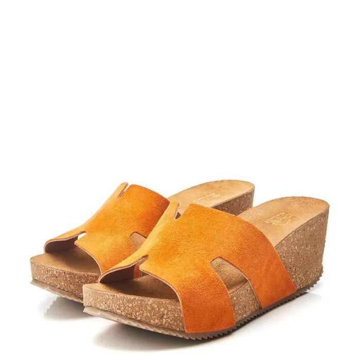 Women Moda In Pelle Slider Sandals Holle Orange Suede
