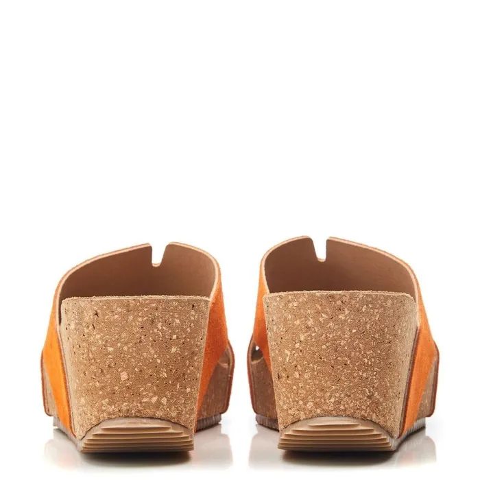 Women Moda In Pelle Slider Sandals Holle Orange Suede