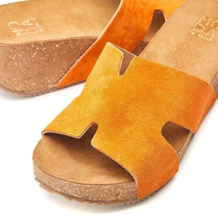 Women Moda In Pelle Slider Sandals Holle Orange Suede