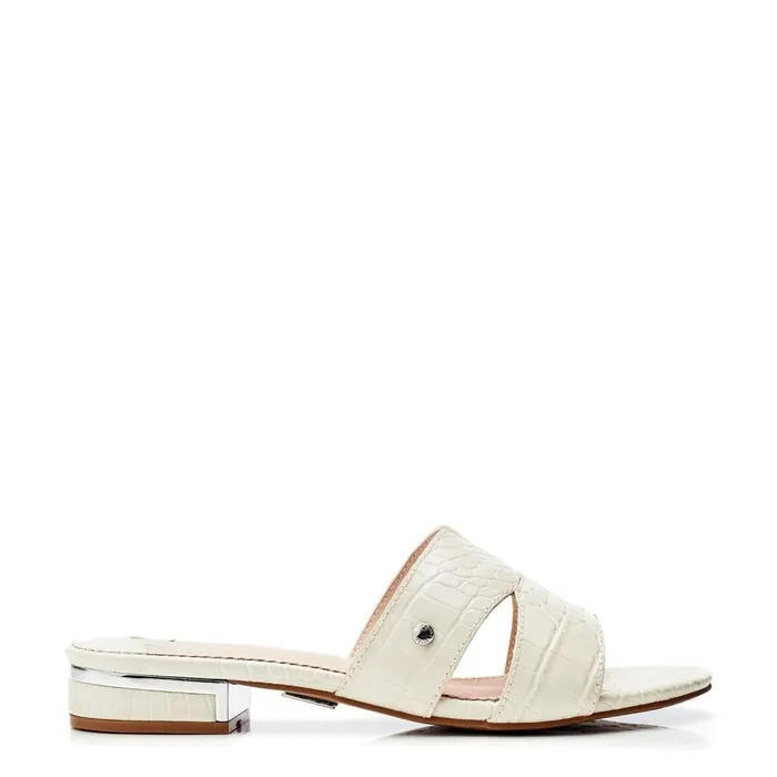 Women Moda In Pelle Slider Sandals Murah Off White Patent Mocc Croc