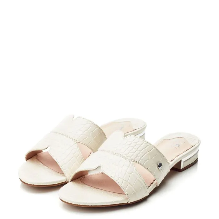 Women Moda In Pelle Slider Sandals Murah Off White Patent Mocc Croc