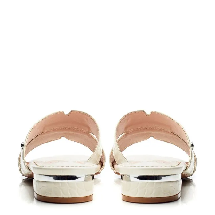 Women Moda In Pelle Slider Sandals Murah Off White Patent Mocc Croc