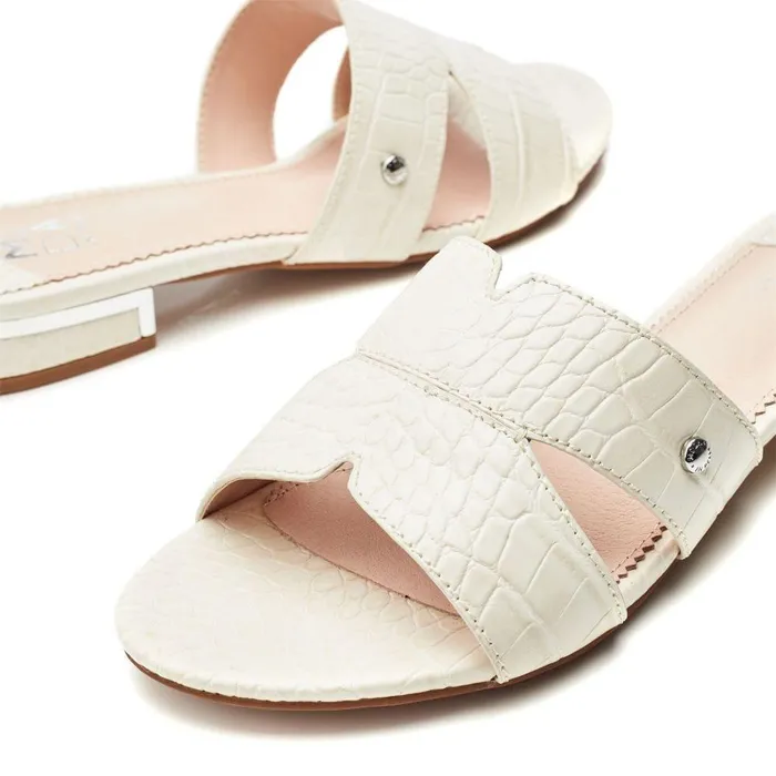 Women Moda In Pelle Slider Sandals Murah Off White Patent Mocc Croc
