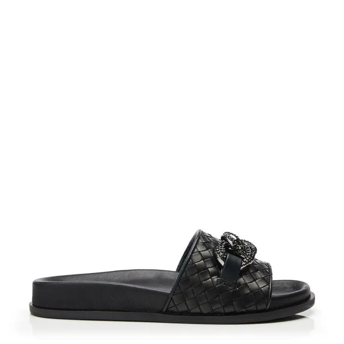 Women Moda In Pelle Slider Sandals Ocarina Black Leather