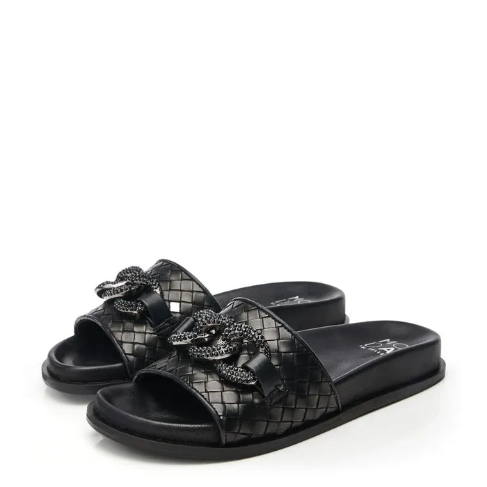 Women Moda In Pelle Slider Sandals Ocarina Black Leather