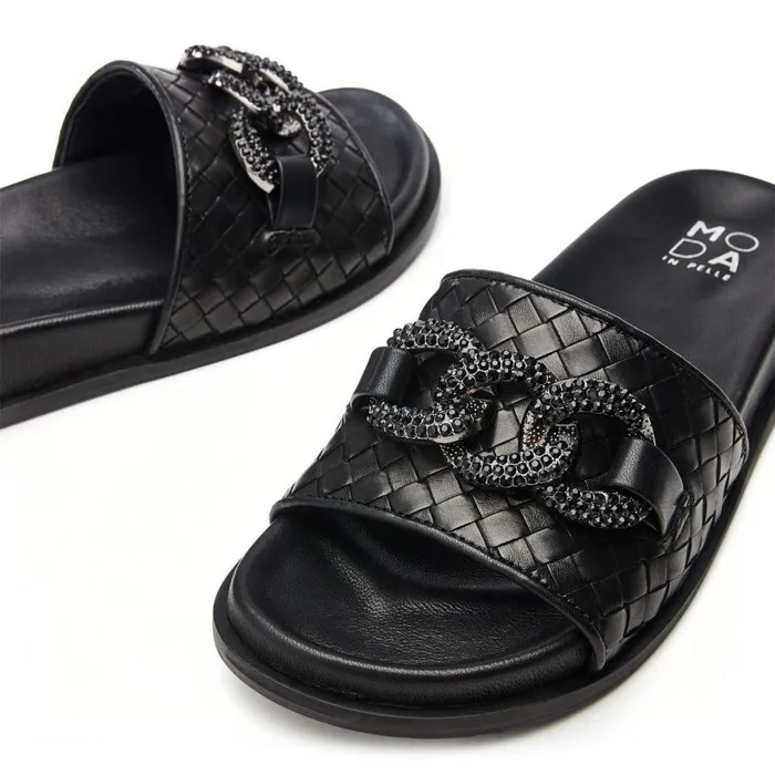 Women Moda In Pelle Slider Sandals Ocarina Black Leather