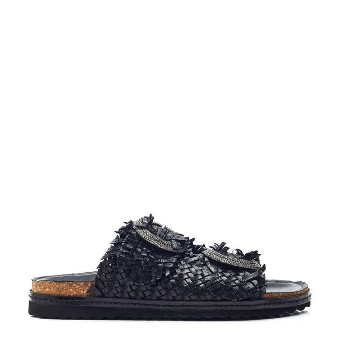 Women Moda In Pelle Slider Sandals Olisia Black Leather