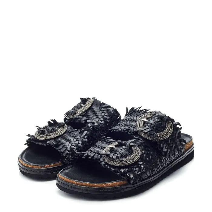Women Moda In Pelle Slider Sandals Olisia Black Leather