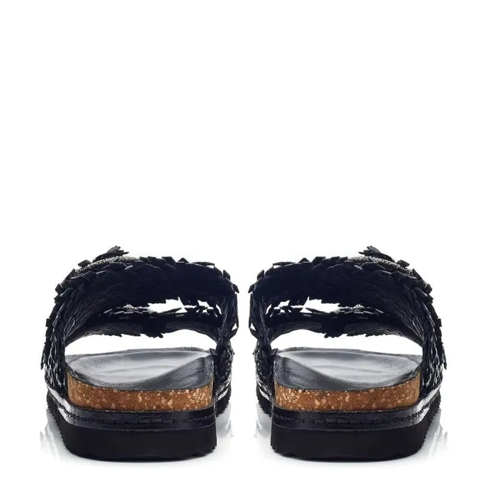 Women Moda In Pelle Slider Sandals Olisia Black Leather