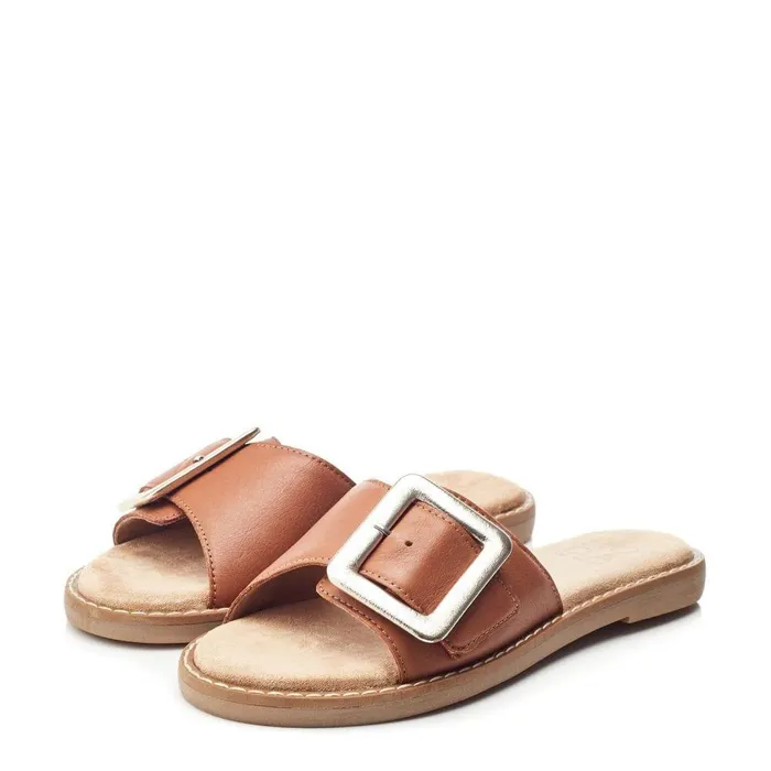 Women Moda In Pelle Slider Sandals Oliss Tan Leather