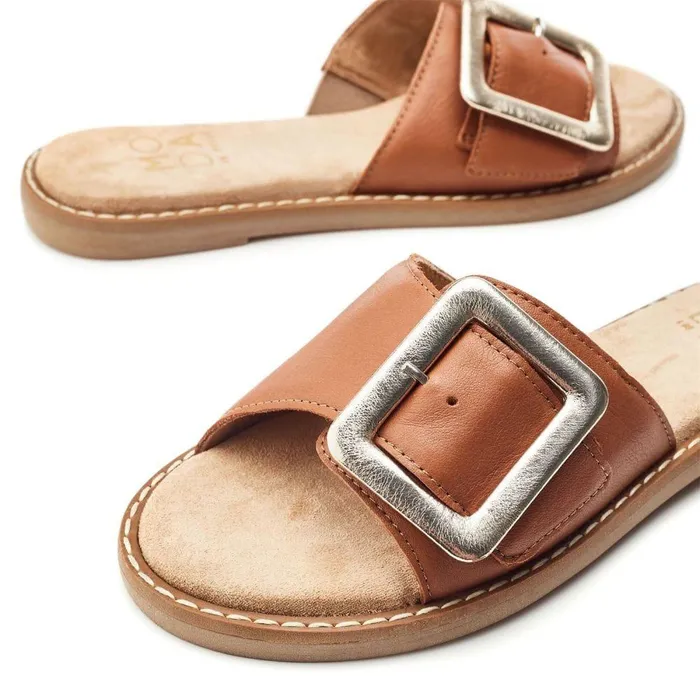 Women Moda In Pelle Slider Sandals Oliss Tan Leather