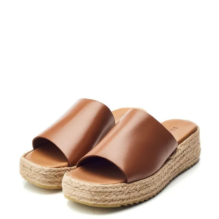Women Moda In Pelle Slider Sandals Shoon Sh Astrid Tan Leather