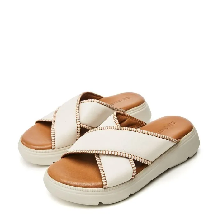 Women Moda In Pelle Slider Sandals Shoon Sh Sektor Ivory Leather