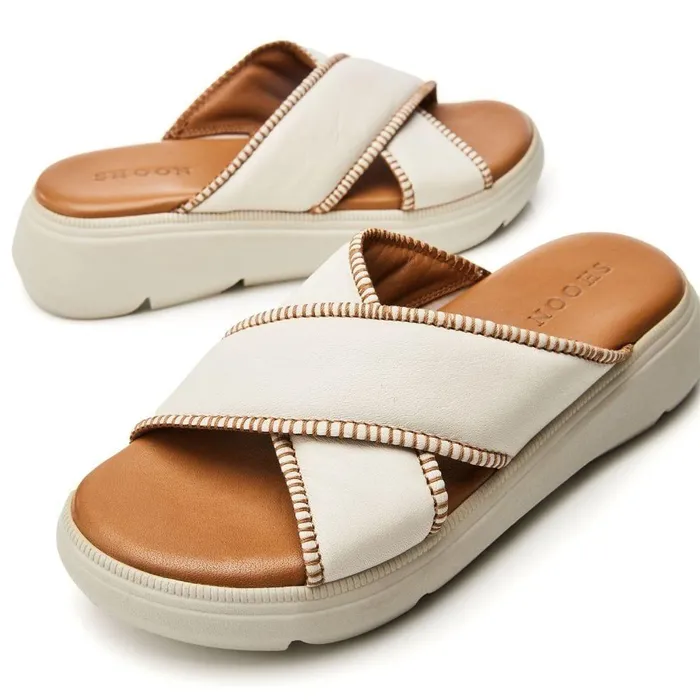 Women Moda In Pelle Slider Sandals Shoon Sh Sektor Ivory Leather